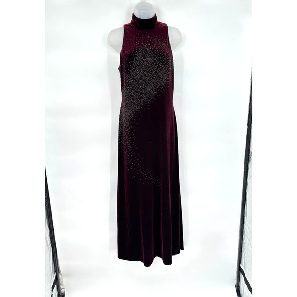 Vintage Y2K Red Velour Mock Neck Beaded Maxi Dress Size S Whimsygoth Fairy Prom - Picture 2 of 8